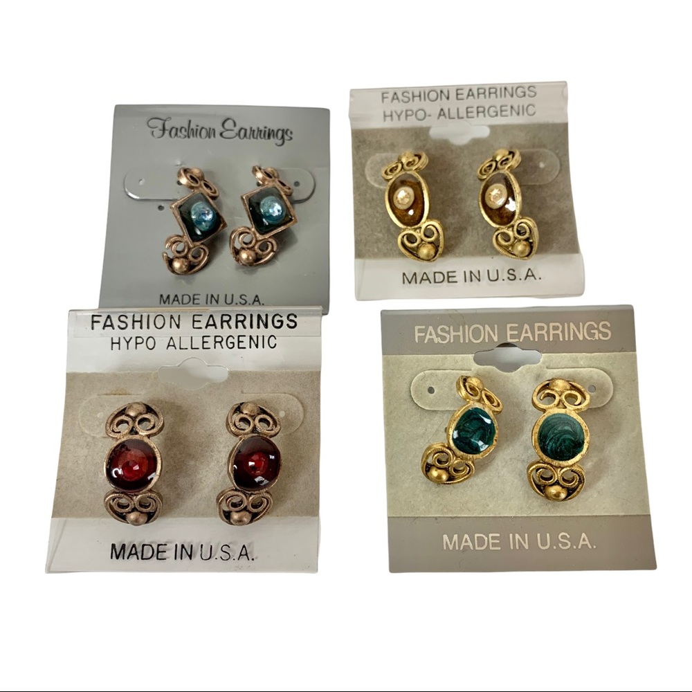 VINTAGE 4 Pc Bundle Gold Tone Fashion Pierced Earrings